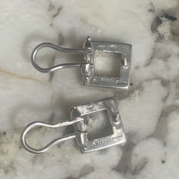GUCCI Rare Vintage Hollow Square Earrings, Stamped 925 - Picture 8 of 11